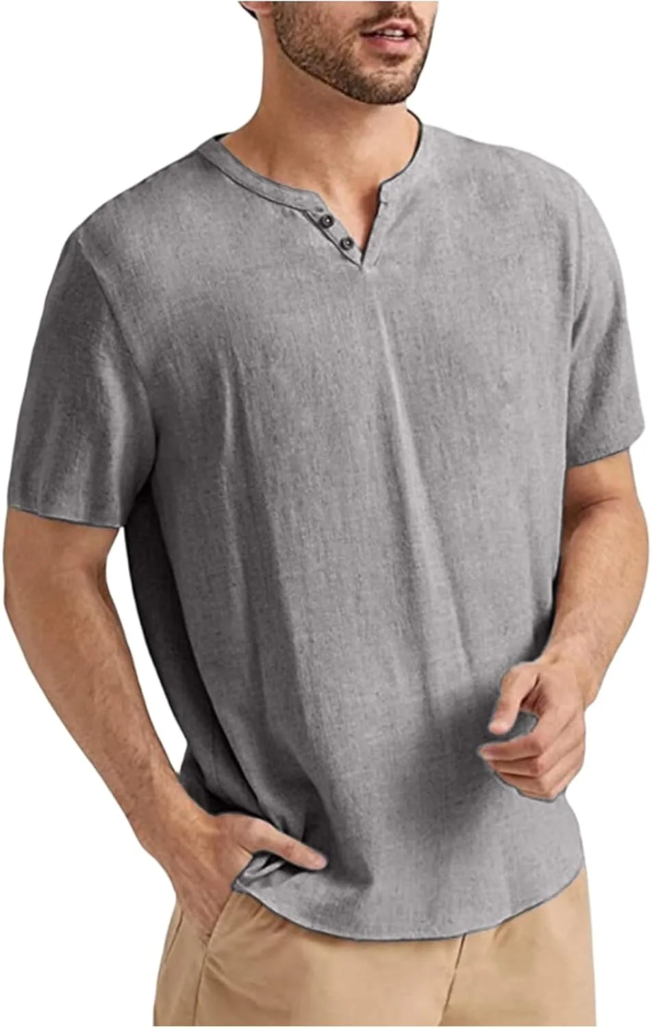 

Мужская футболка henley с коротким рукавом и пуговицами v-образного выреза HYYGOCCTV