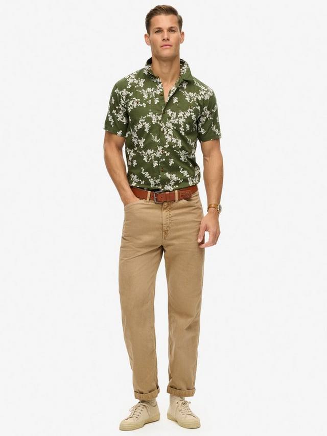 Льняная рубашка Regular Fit с цветочным принтом для пляжа Superdry, Olive Blossom — фото 3