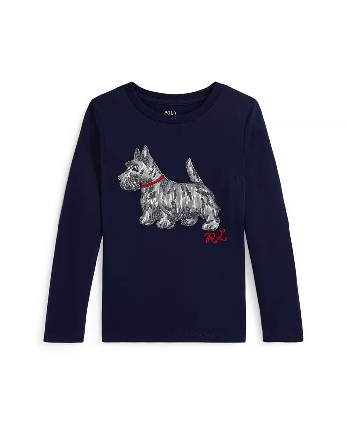 

Футболка с принтом собаки для девочек 2T-6X Polo Ralph Lauren, синий