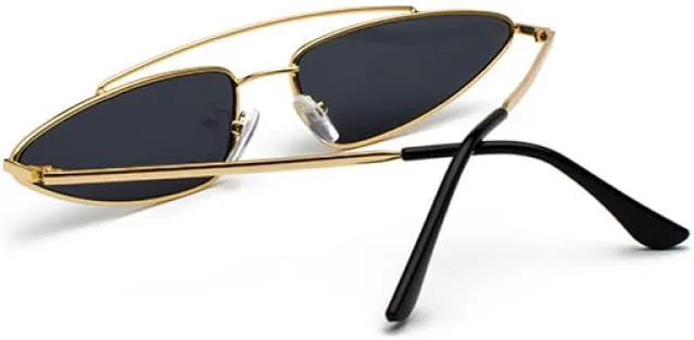 

Треугольные солнцезащитные очки для женщин с двойной перемычкой, маленькая оправа, ретро-дизайн, защита от УФ-излучения UV400 для женщин MTZJH, C4 Gold Red