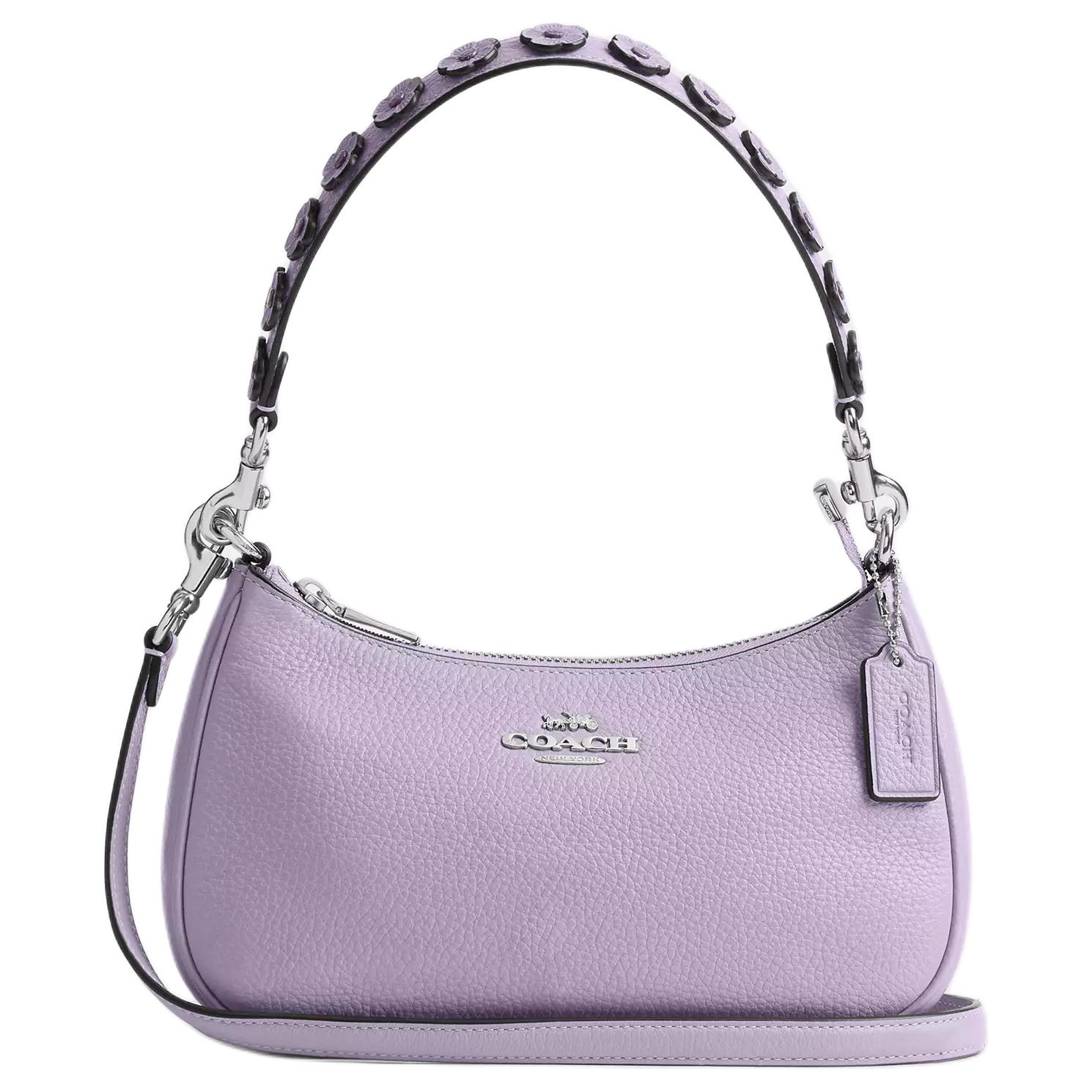 

COACH Сумка через плечо Teri Pebble Leather, кроссбоди, женская средняя фиолетовая