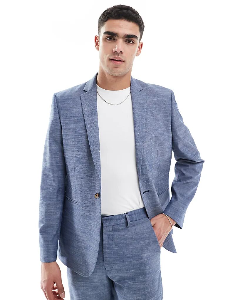 

Узкий пиджак из льняного материала ASOS DESIGN синего цвета