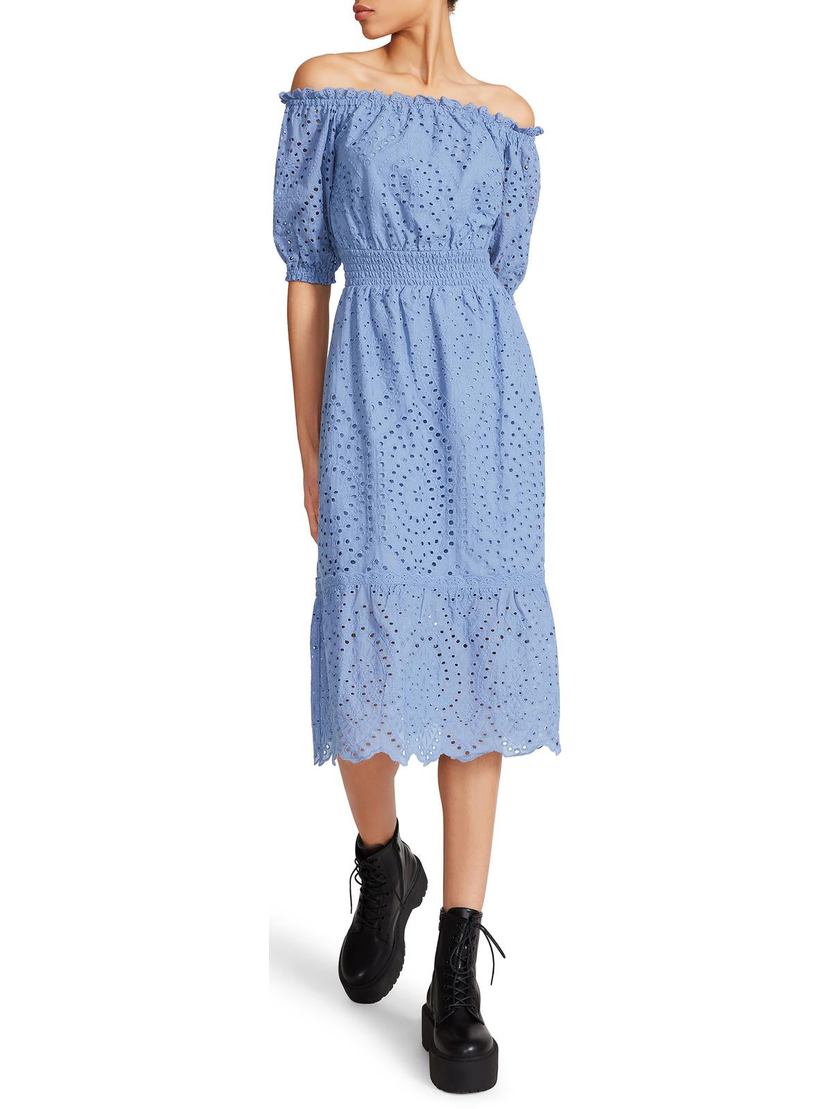 

Женское хлопковое платье миди с открытыми плечами Betsey Johnson, цвет indigo haze