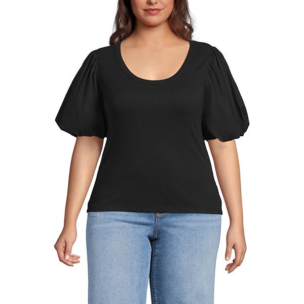 

Топ с коротким рукавом и круглым вырезом Plus size Lands' End, Black