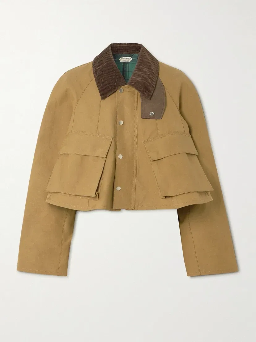 Укороченная куртка из вощеного хлопка с вельветовой отделкой JW ANDERSON, бежевый