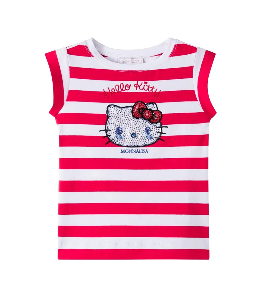 Футболка из хлопковой смеси в полоску с изображением Hello Kitty Monnalisa, красный