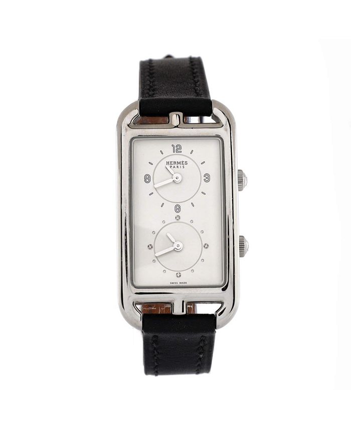 

Бывшие в употреблении кварцевые часы Hermes Nantucket Dual Time из нержавеющей стали и кожи с бриллиантовыми маркерами 22 мм Pre-Owned HERMÈS, серебряный