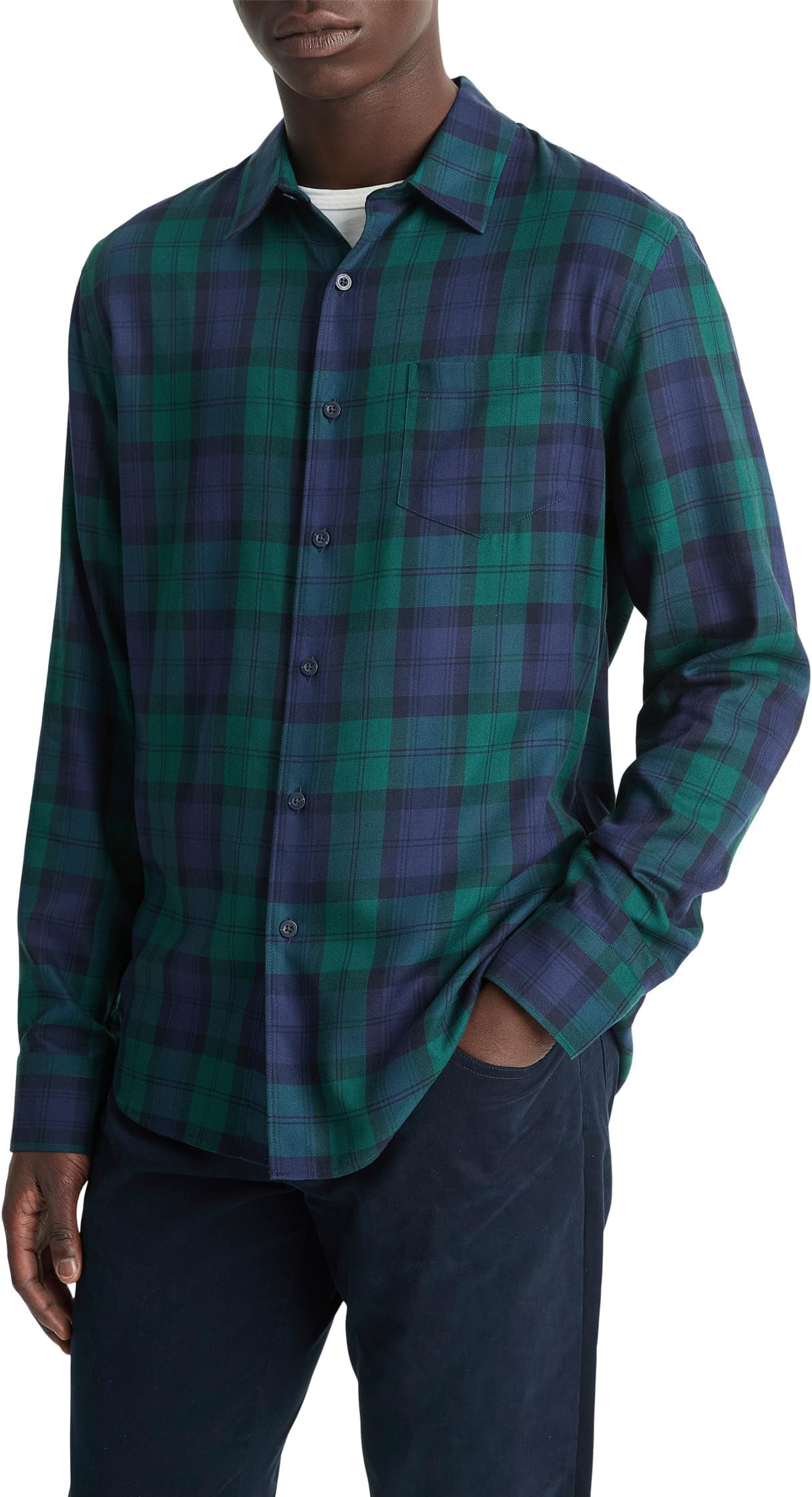 

Футболка Vince Castaic Plaid Long Sleeve, цвет Coastal/Dark Emerald Bay