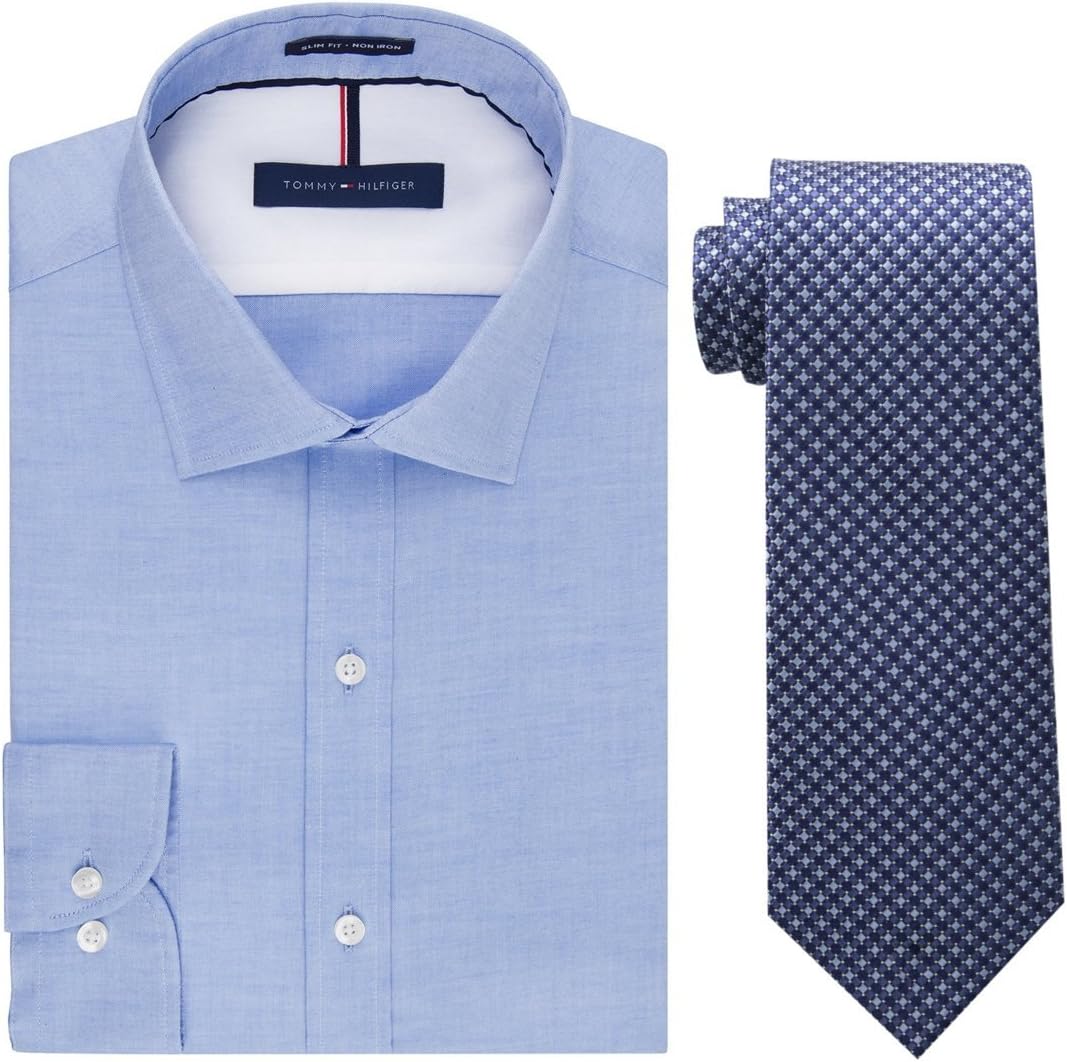 

Мужская облегающая рубашка Tommy Hilfiger в комплекте с микрогалстуком Core, Blue/Navy