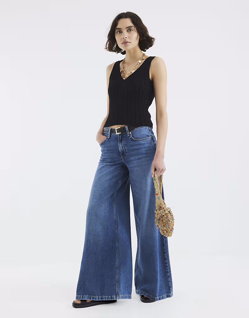 

Джинсы River Island с низкой посадкой и поясом, мешковатые, из денима - средние
