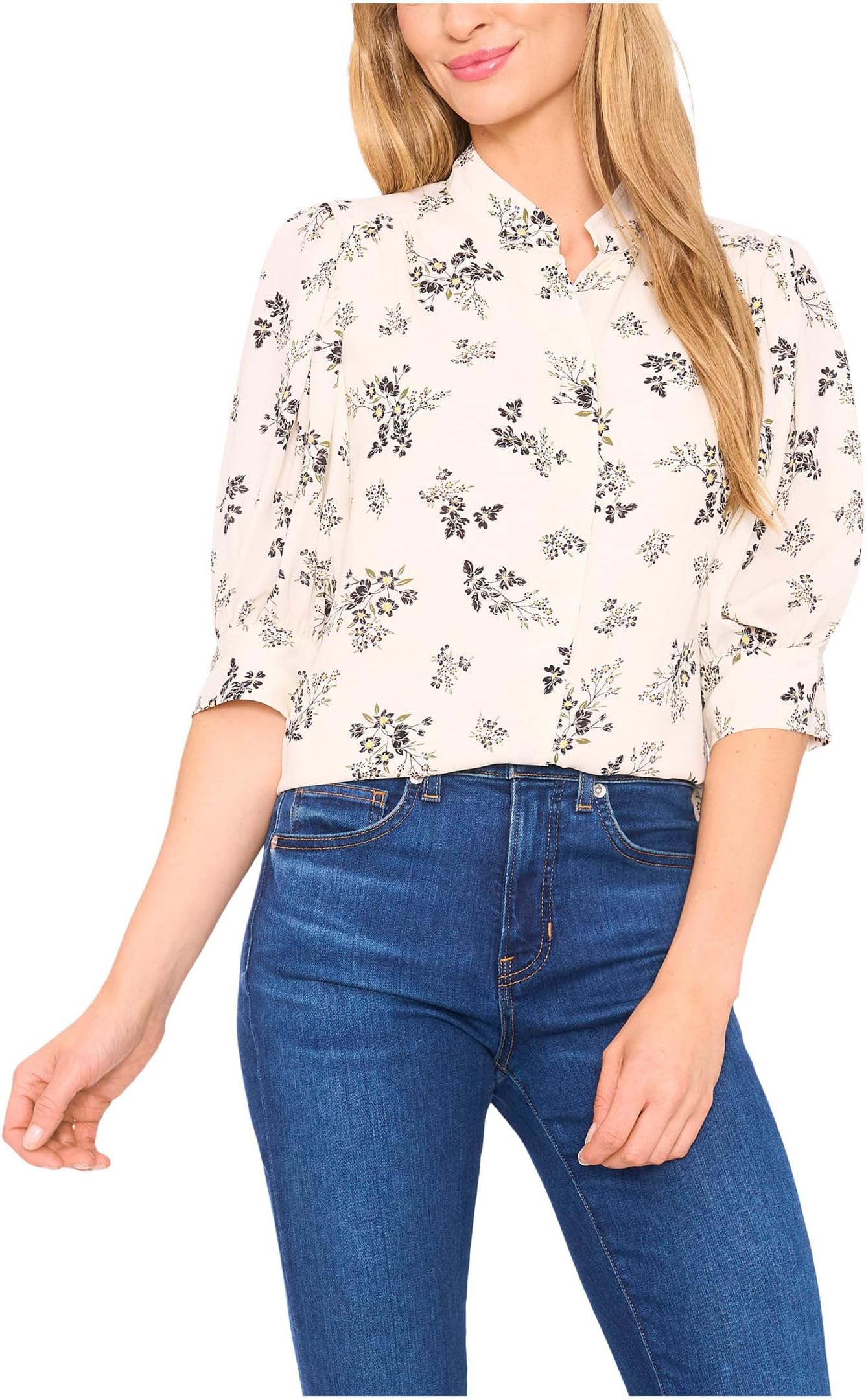 

Топ CeCe Puff Short Sleeve Button Front Top, цвет Butter Cream