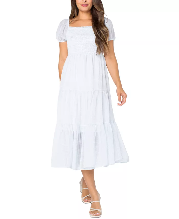 

Женское платье миди с присборенными рукавами-фонариками Juniors' Smocked Puff-Sleeve Midi Dress Celebrity Pink, синий