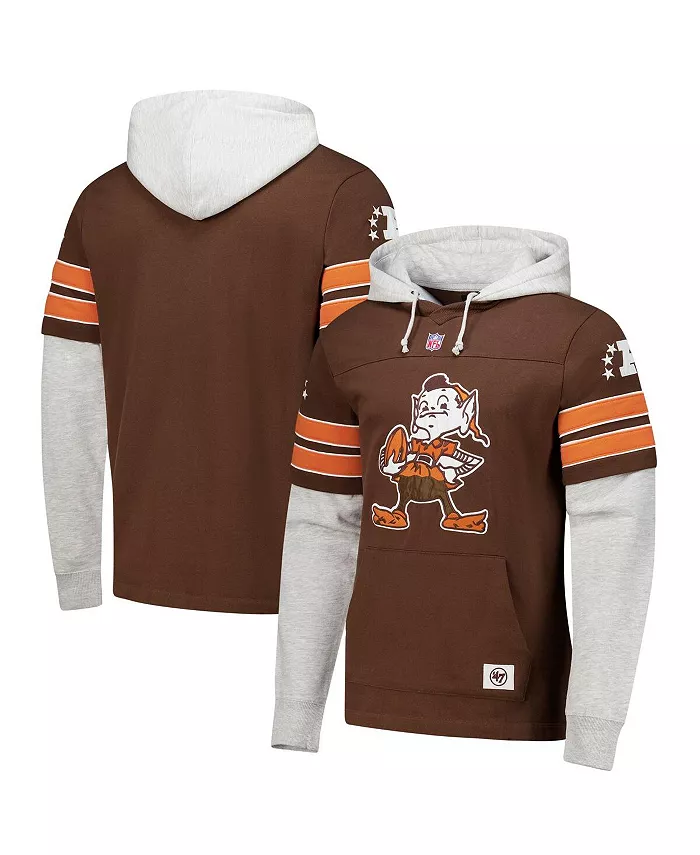 

Мужская коричневая толстовка с капюшоном Cleveland Browns Throwback Double Header Blitz Cornerback '47 Brand