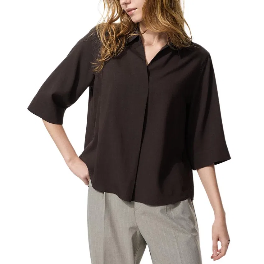 Рубашка женская Dark Umber с полуоткрытым воротником UNIQLO