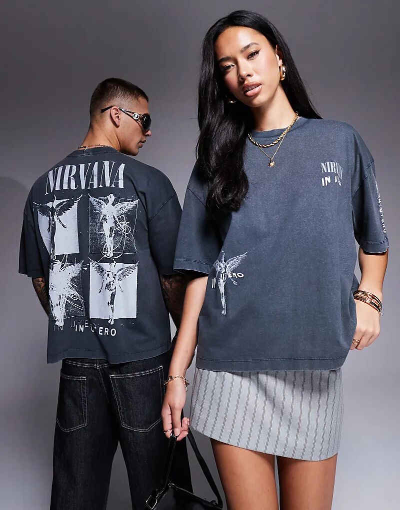 

Футболка свободного кроя унисекс с принтом Nirvana черного цвета ASOS DESIGN