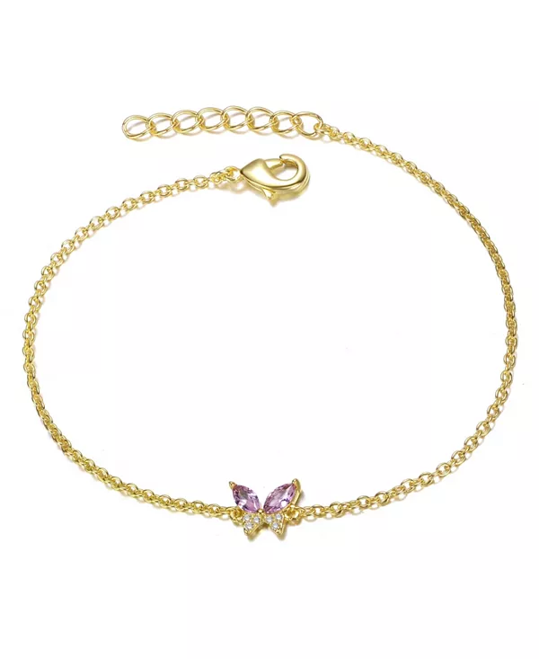 

Браслет с подвеской в виде бабочки, покрытый 14-каратным золотом и розовыми кубическими цирконами Gigigirl, pink