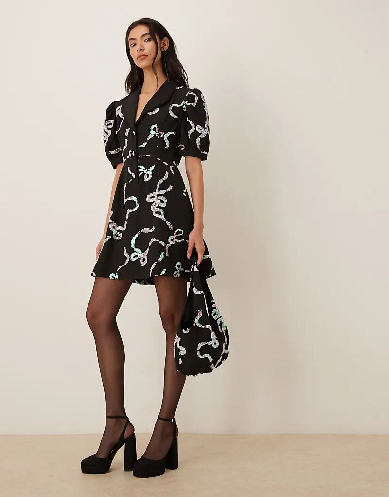 

Мини-платье Sister Jane Ripple с бантом, черное