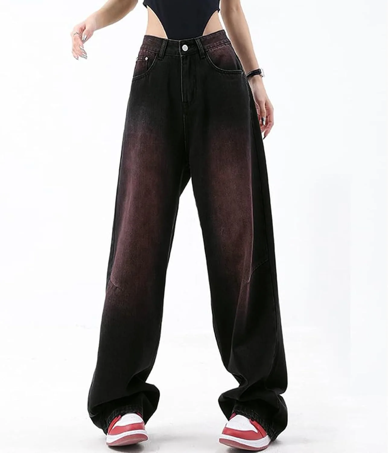 Женские мешковатые джинсы Vintage Wide Leg Denim Pants Casual Loose Fit High Waist — фото 2
