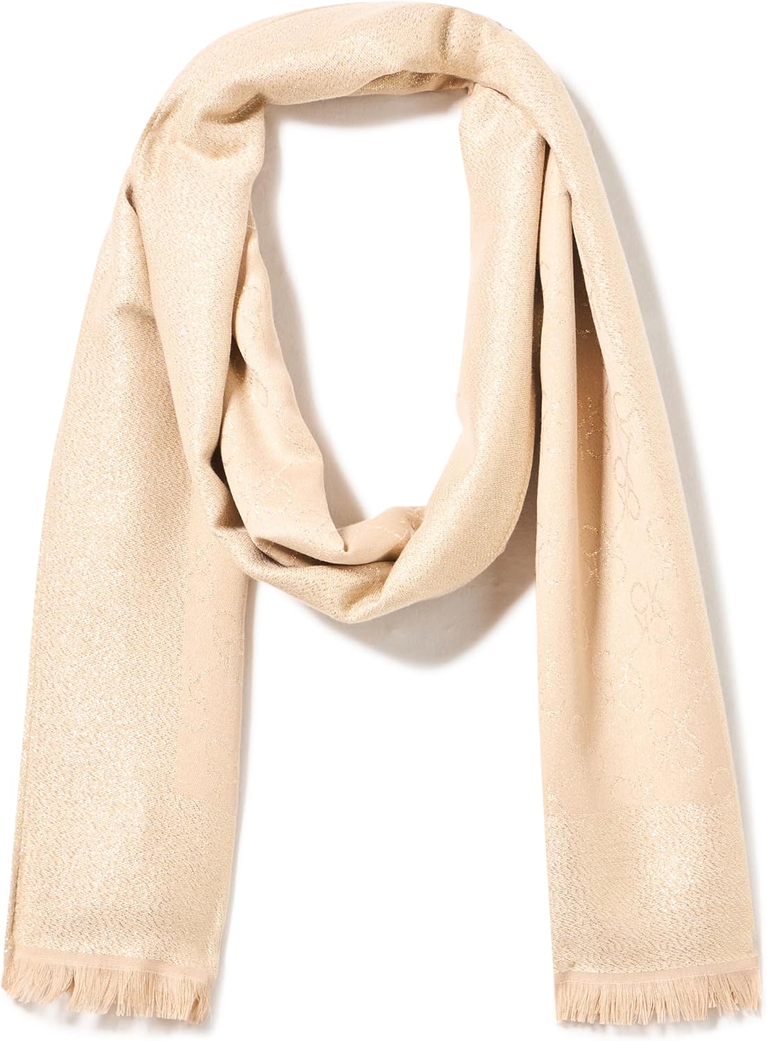 

Шарф с металлическим логотипом Calvin Klein и бахромой из ресниц, Latte