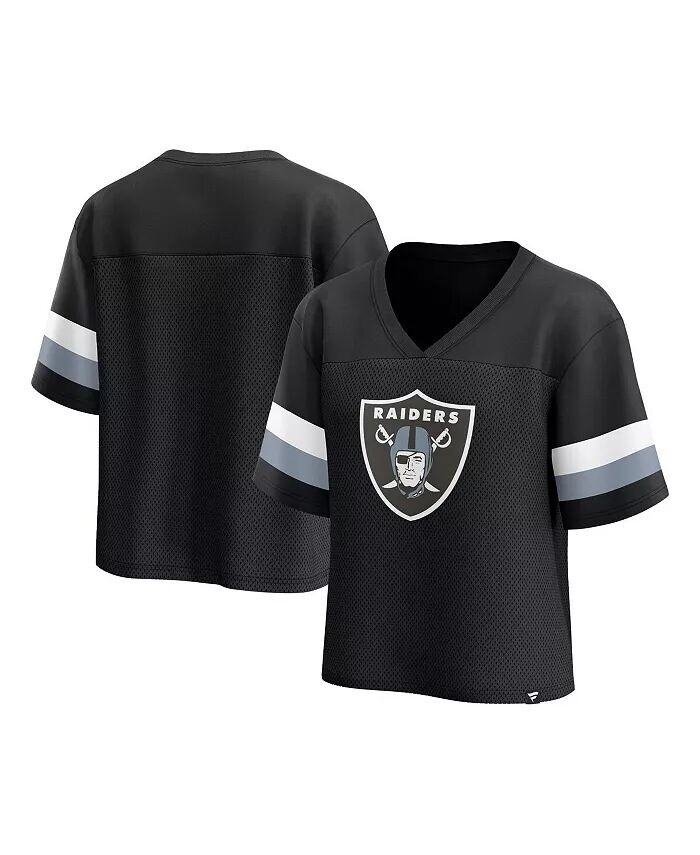 

Черная женская укороченная футболка из джерси с v-образным вырезом Las Vegas Raiders Fanatics
