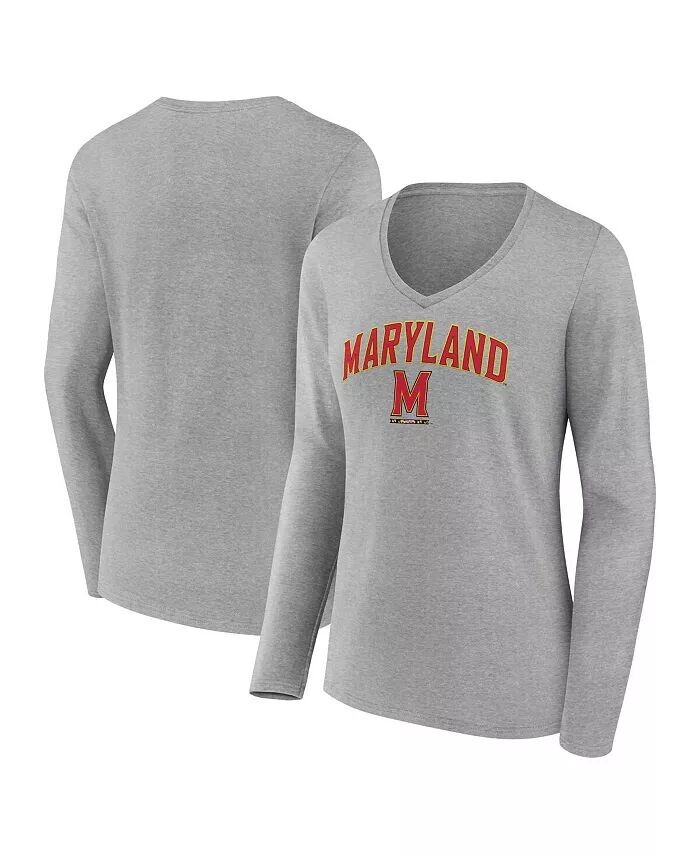 

Женская футболка Heather Grey Maryland Terrapins Evergreen Campus с длинными рукавами и v-образным вырезом Fanatics
