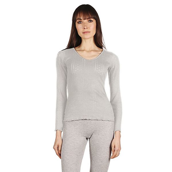 

Женский топ с длинными рукавами Pointelle Rib Knit Seamless Memoi, Gray Heather