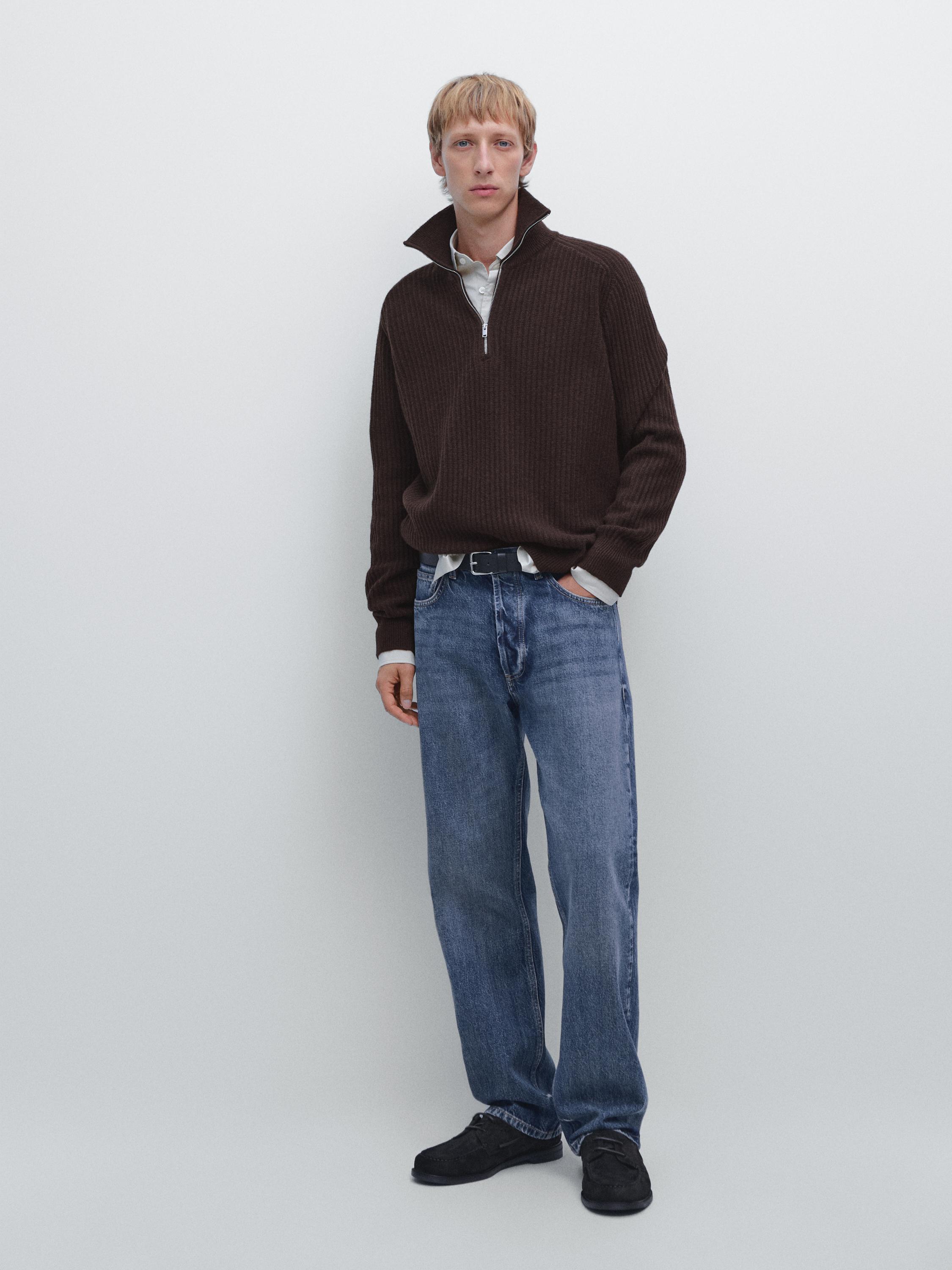 

Свитер из шерстяной смеси с высоким воротом и застежкой-молнией на четверть длины Massimo Dutti, бордовый