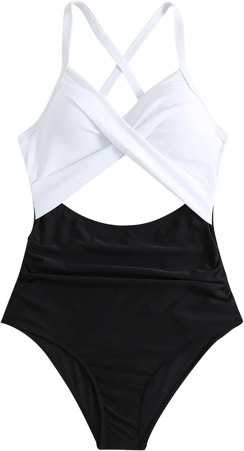 Generic Женские купальники-танкини: купальник с присборенным верхом, раздельный, с эффектом утягивания живота, с круглым вырезом и V-образным вырезом на косточках, белый 1 — фото 3
