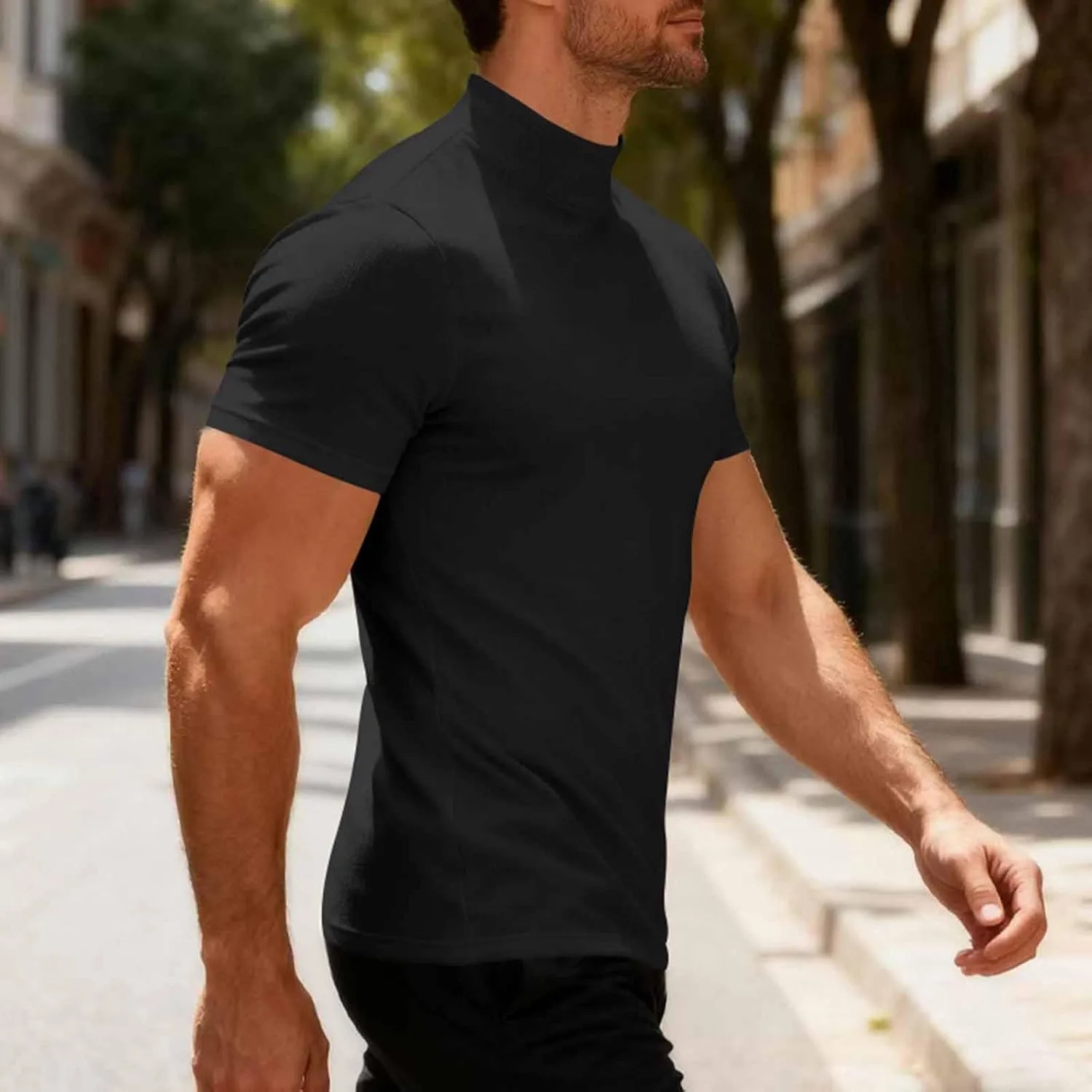 Мужская футболка с коротким рукавом и воротником-стойкой slim fit — фото 3