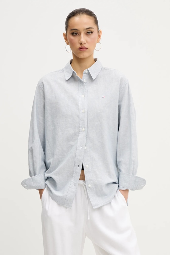 

Рубашка с добавлением льна Tommy Jeans, серый