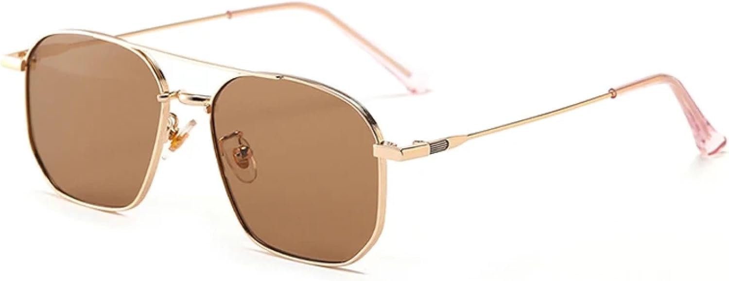 

Ретро солнцезащитные очки с двойной перемычкой и металлической оправой, модные женские очки с прозрачными линзами цвета океана, защита от УФ-излучения UV400, трендовые мужские солнцезащитные очки TVTBBVV, Golden Tea