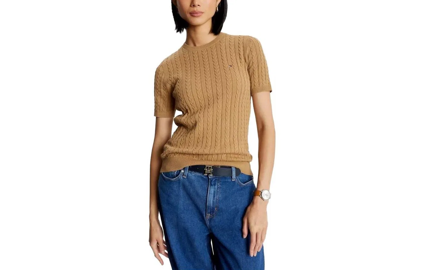 Свитер с косами короткий Tommy Hilfiger коричневый