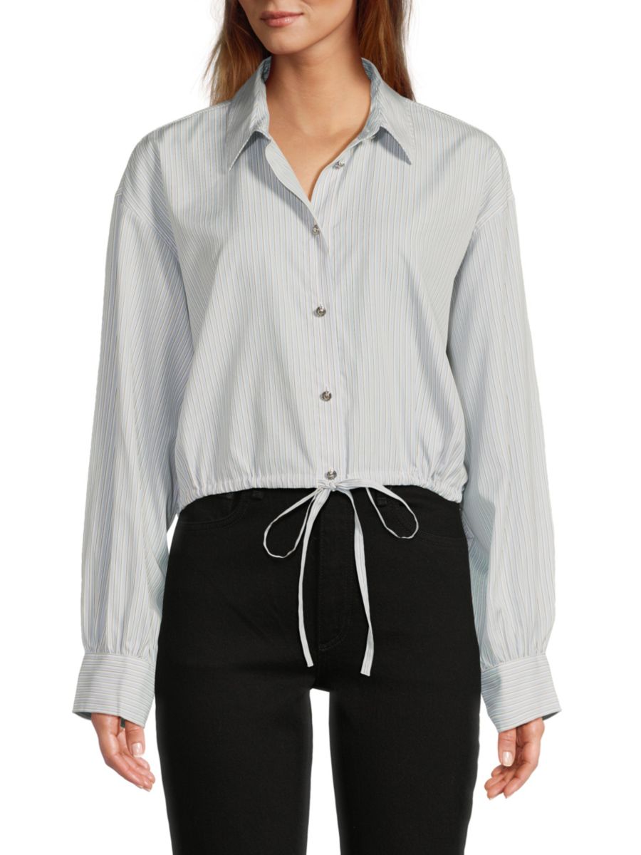 

Рубашка из хлопкового поплина в полоску на завязках rag & bone, цвет Fog Stripe