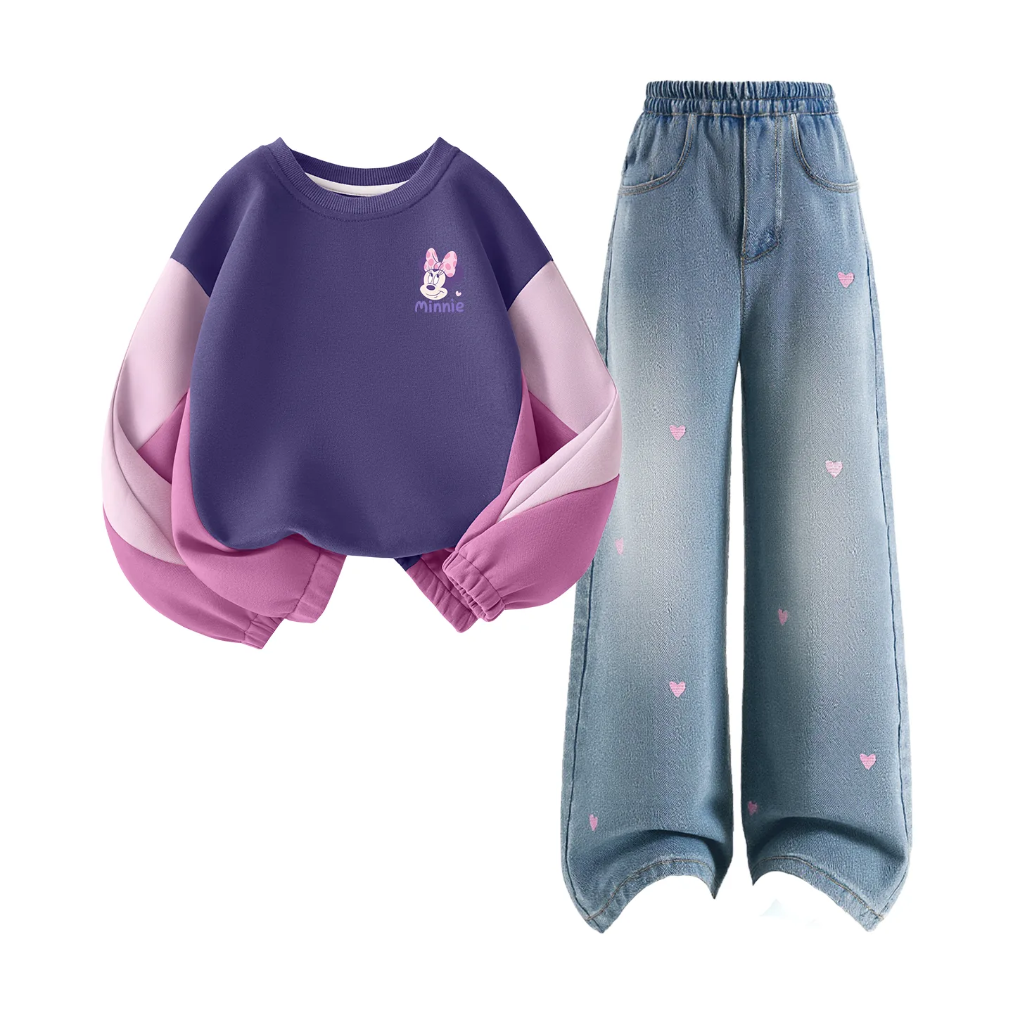 Детская повседневная спортивная футболка с круглым вырезом Disney, Di Qipini K Twilight Purple+Solid Color Sea Salt Blue
