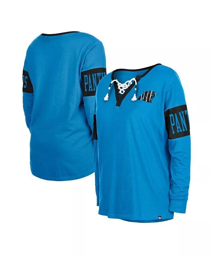 

Женская синяя футболка с длинными рукавами и шнуровкой Carolina Panthers New Era