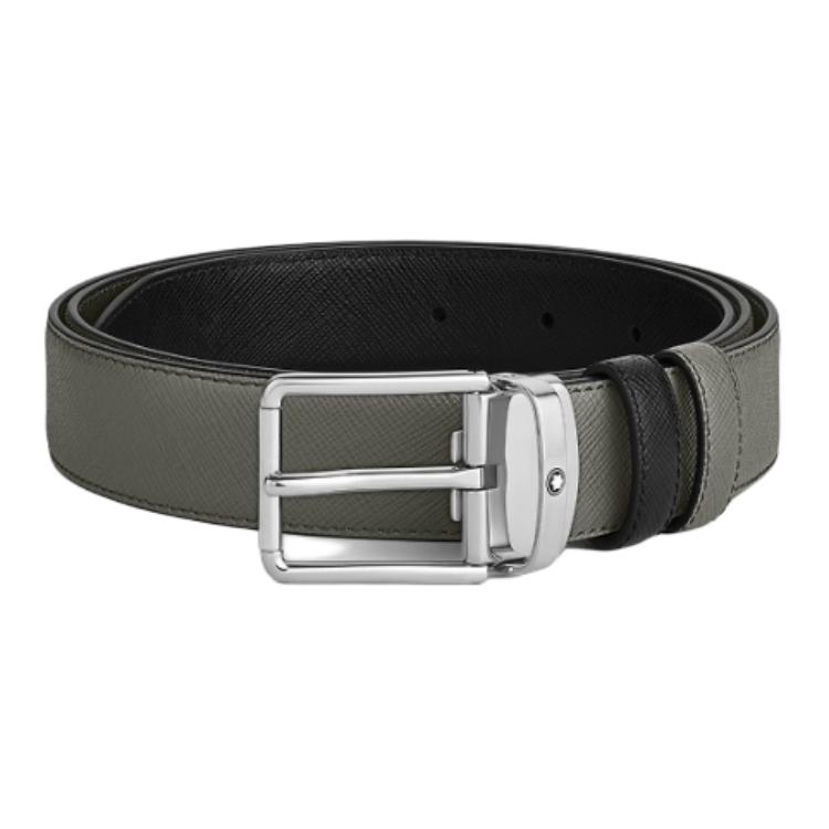 

MONTBLANC Кожаный ремень унисекс элегантный серый классический черный 3 см, Elegant Gray/Classic Black