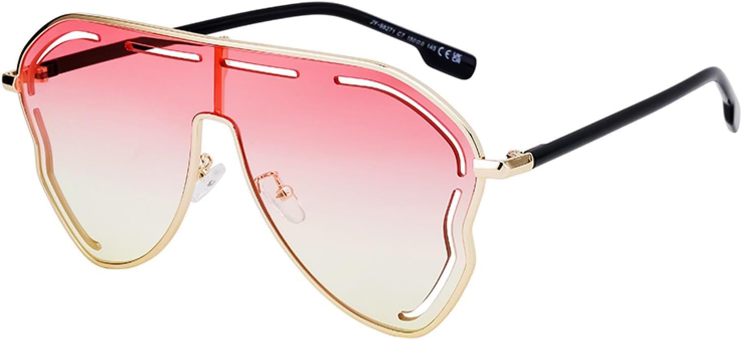 

Большие солнцезащитные очки-щиток в стиле панк для женщин, роскошные, с металлическим корпусом, в большой оправе, с защитой от УФ-излучения UV400 TOIPASTN, C7pinkyellow