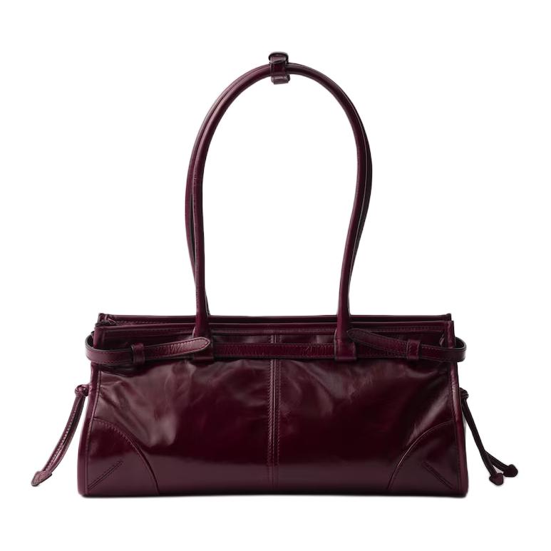 PRADA Сумка женская средняя Calfskin бордово-красная — фото 3