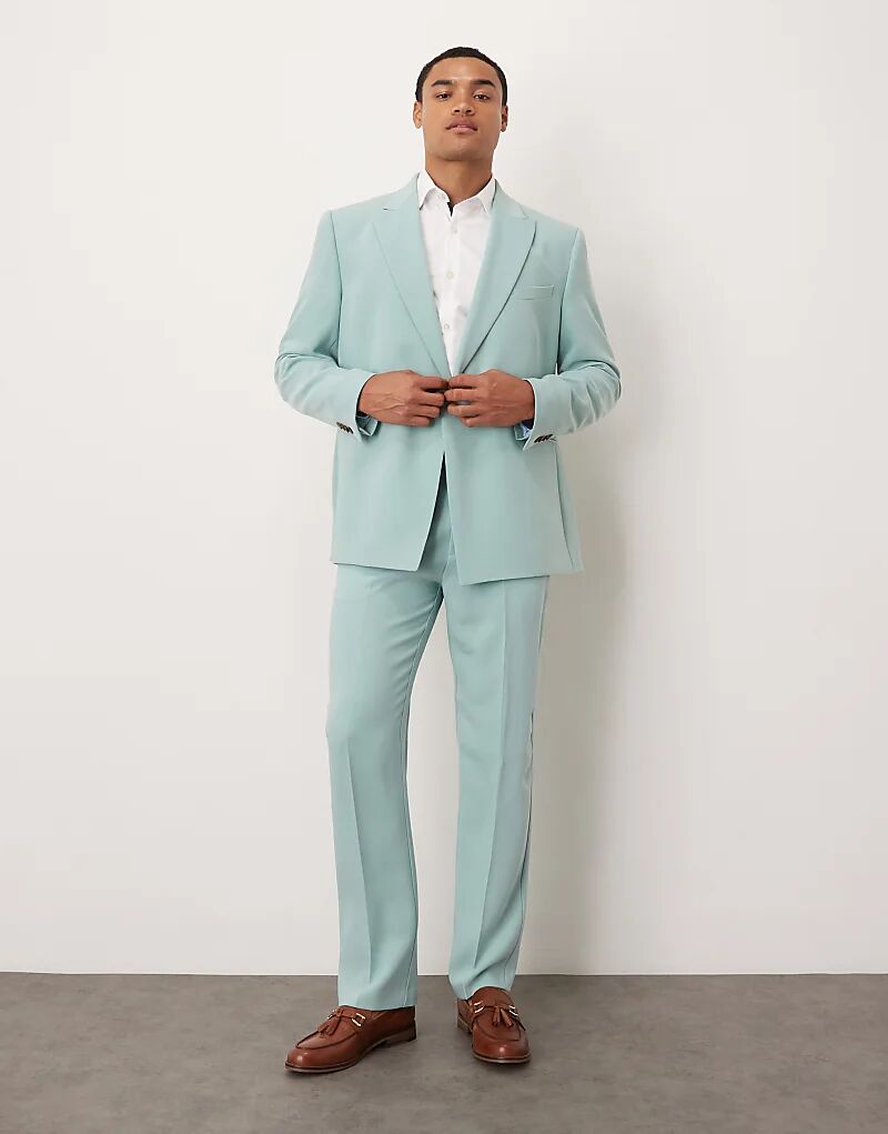 

Прямые брюки ASOS DESIGN из льняного материала синего твила