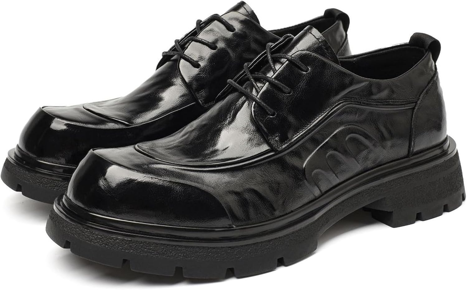 

Мужские оксфорды на шнуровке с платформой из натуральной кожи, мягким округлым носком, противоскользящей подошвой с глубоким протектором и массивным каблуком, для повседневного, делового, рабочего и свадебного ношения Ptnoka, черный