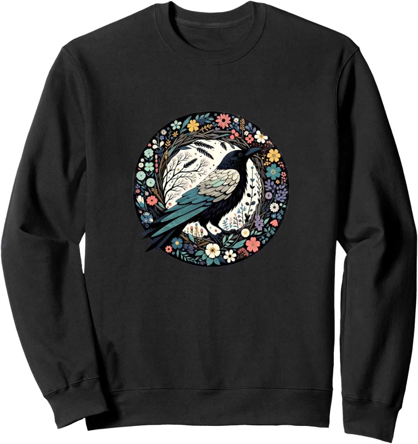 

Толстовка с изображением ворона и полевого цветка, черная толстовка с вороном Cottagecore Snugg, Черный, Толстовка с изображением ворона и полевого цветка, черная толстовка с вороном Cottagecore Snugg