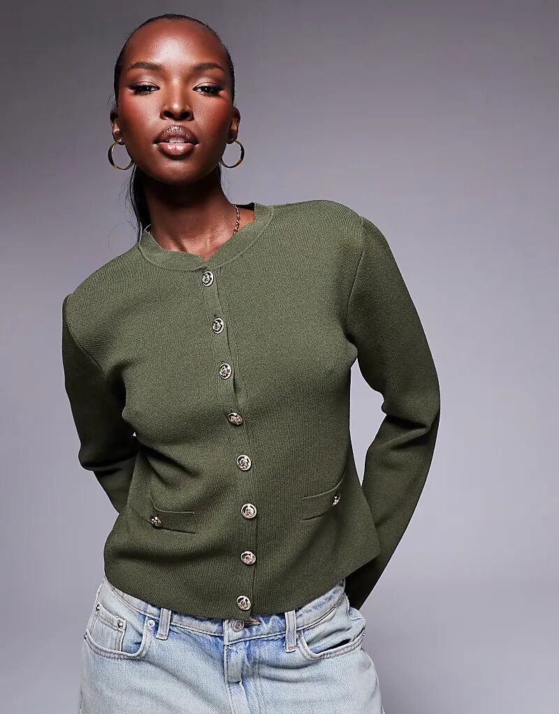 

Кардиган с чистыми пуговицами цвета хаки River Island