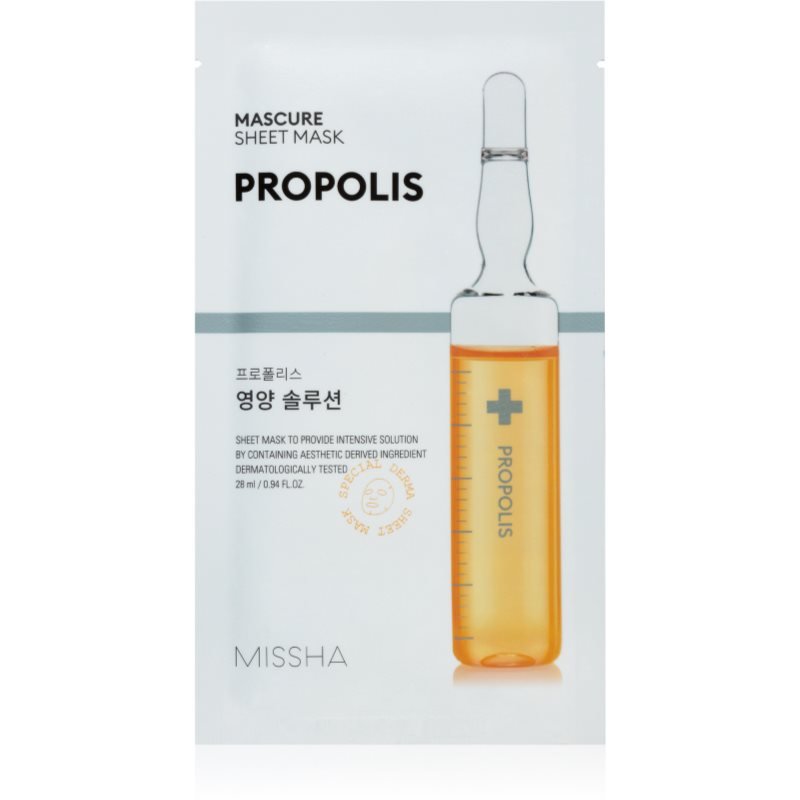 

Missha Mascure Propolis питательная тканевая маска для чувствительной и склонной к раздражениям кожи 28 мл