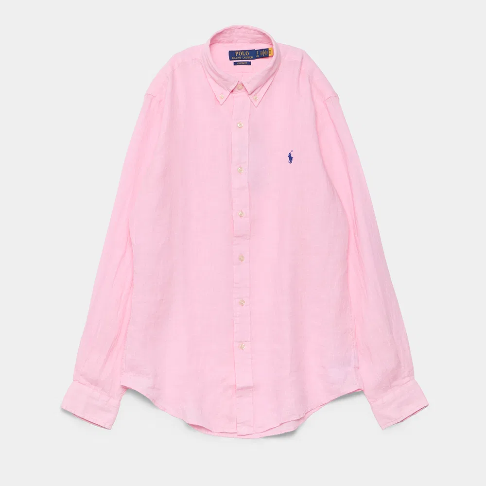 Женская льняная рубашка Custom Fit розового цвета от Polo Ralph Lauren
