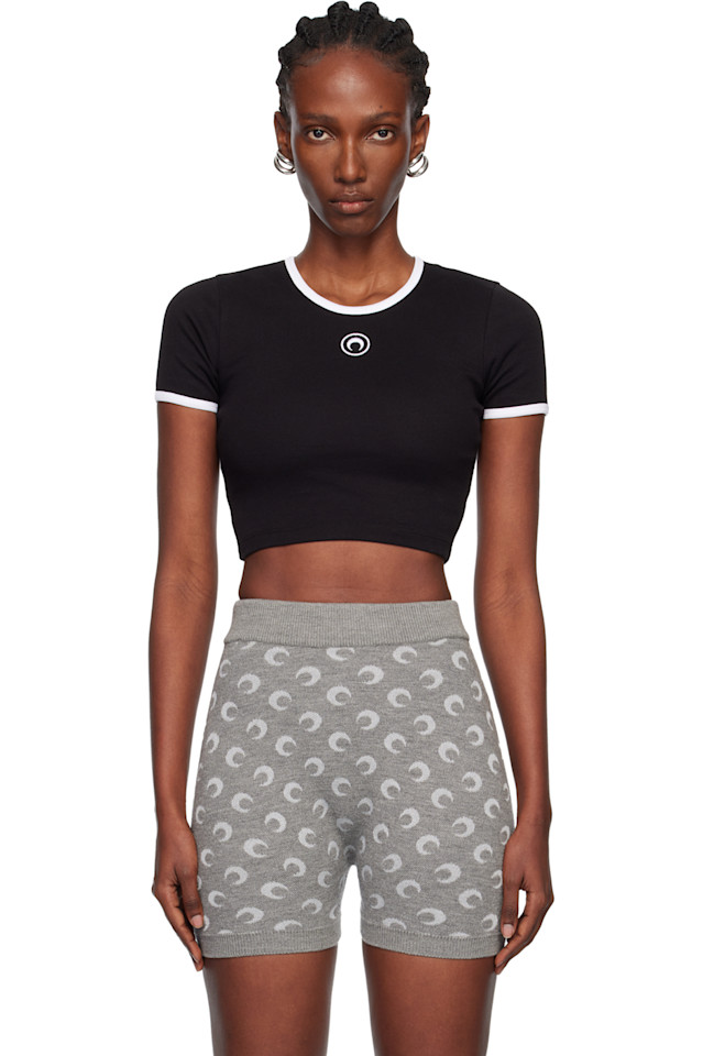 

Marine Serre Укороченная футболка из ребристого трикотажа с логотипом «Черная луна»