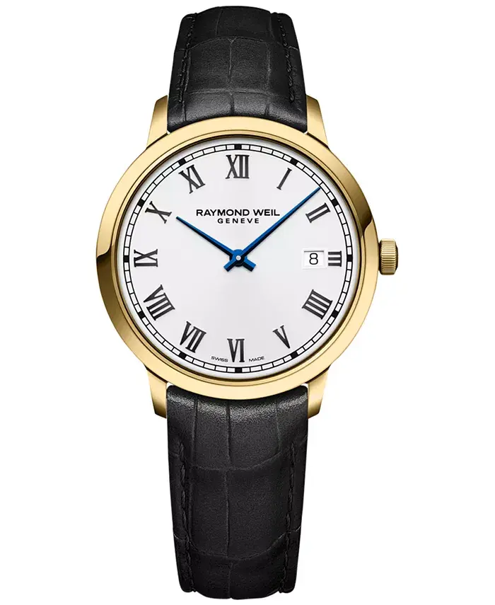 

Женские часы Swiss Toccata с черным кожаным ремешком, 39 мм Raymond Weil