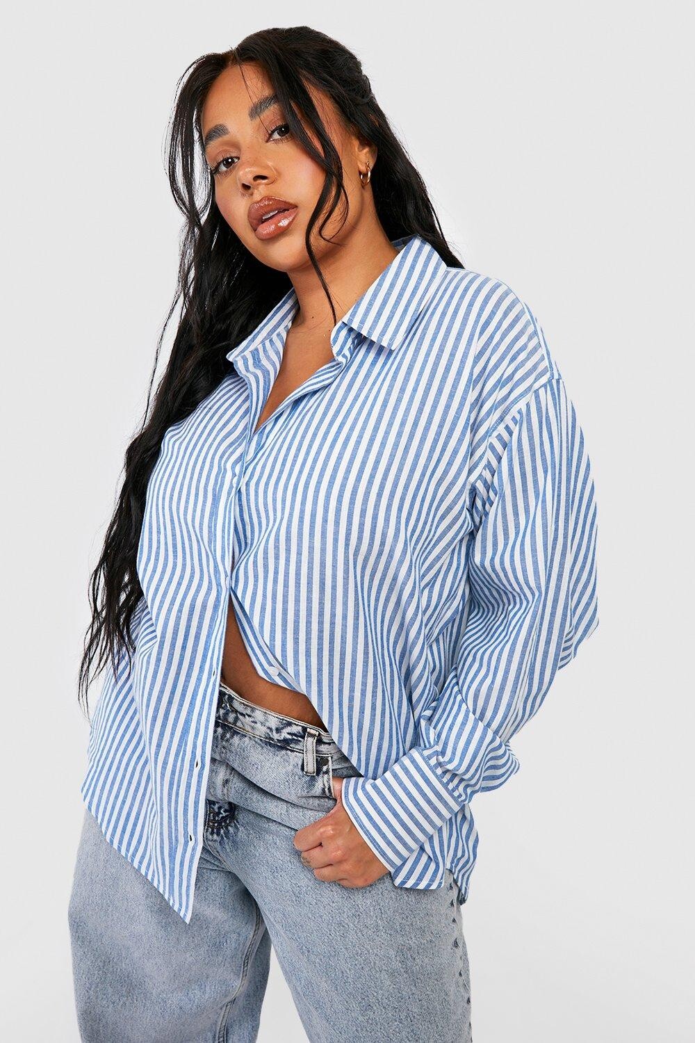 

Льняная рубашка оверсайз плюс Boohoo, синий