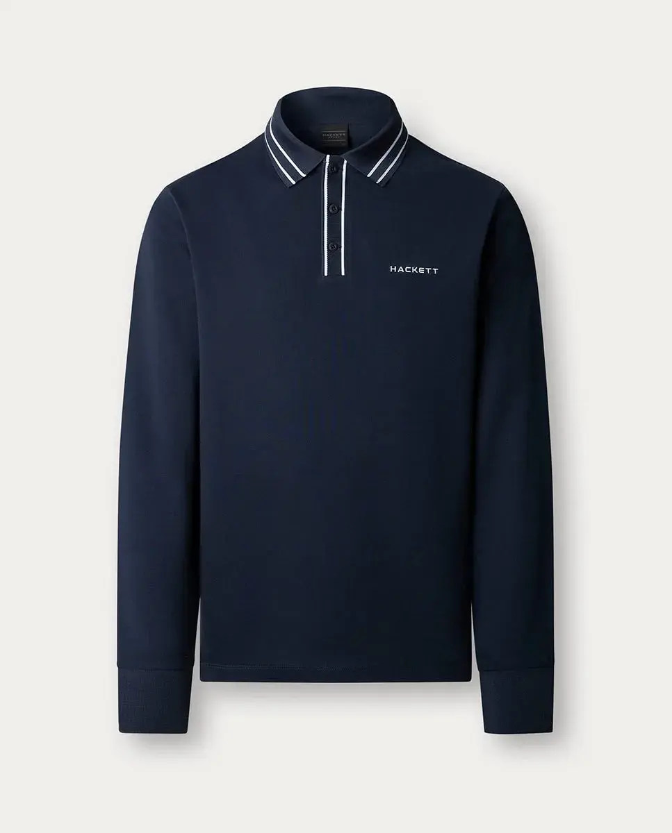 

Мужское поло с длинными рукавами, вышитым логотипом и контрастной отделкой на воротнике, больших размеров Hackett, синий