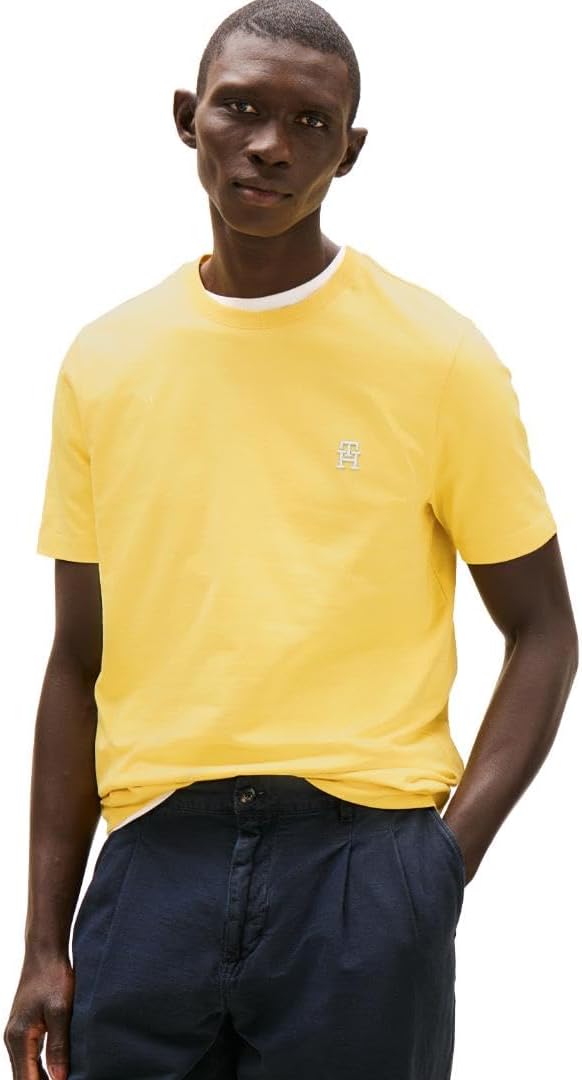 

Мужские хлопковые футболки с короткими рукавами Tommy Hilfiger с вышитым монограммным логотипом, Citronella