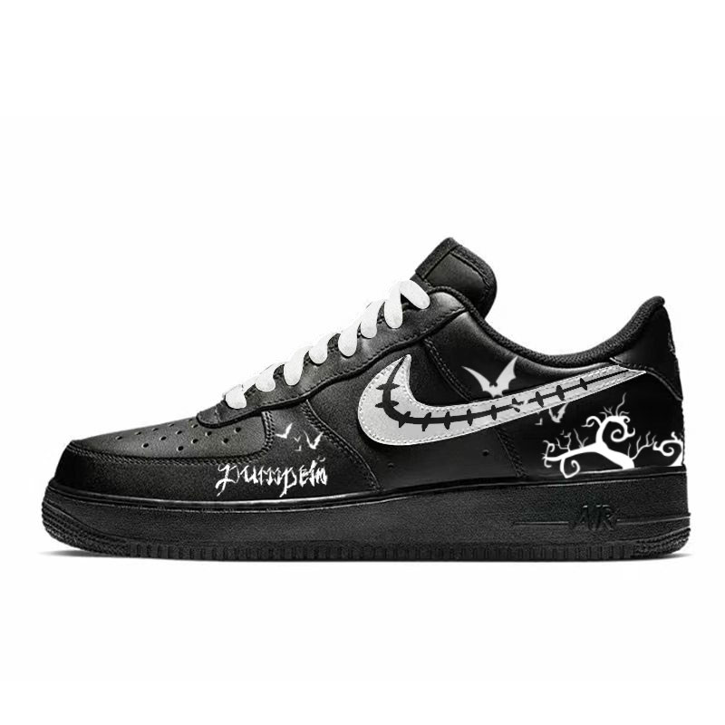 

Air Force 1 Black Warrior, Black Bat устойчивые к истиранию кроссовки для скейтбординга низкие unisex черный серебристый Nike, черный серебряный